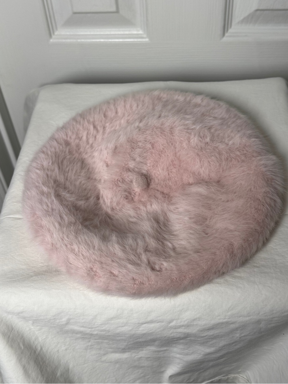 Vintage DNY Soft Pink Angora Blend French Beret Hat Fluffy OS